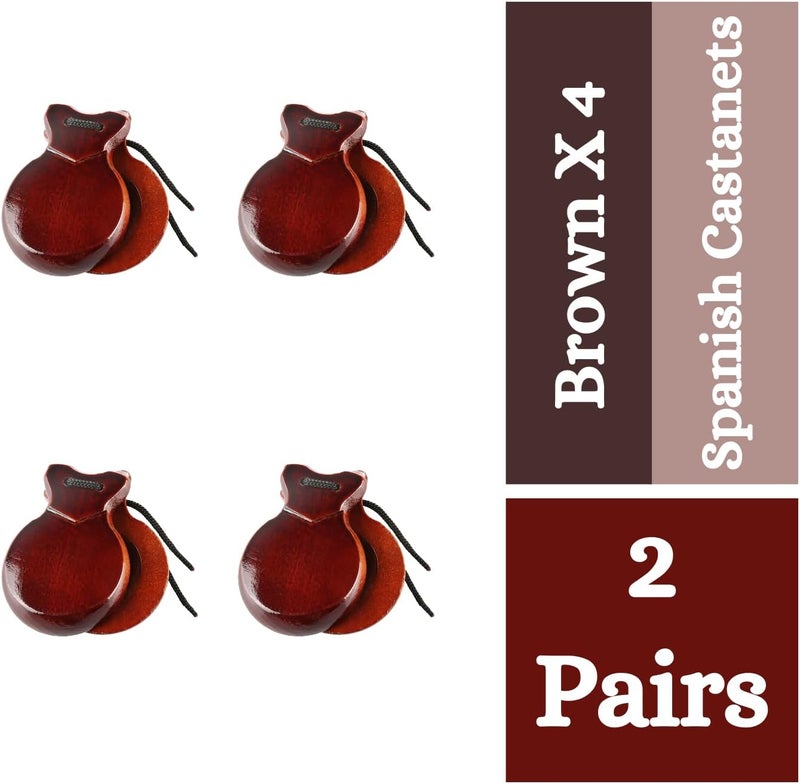 Corbekel 2 Pairs Spanish Castanets with String, Traditional Spanish Flamenco Castanets for Adults, Wooden Musical Percussion Instruments for Beginners(BROWN) - Image 2